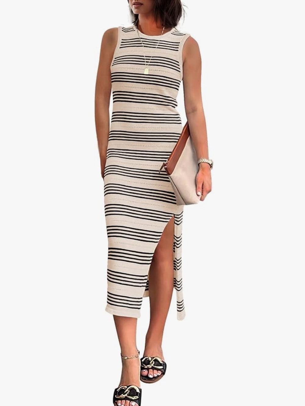 Black and White Striped Knit Tank Dress